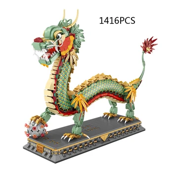 Klasická Čína Mýtické Zvieratá Mini Blok Čínsky Zelený Drak Modelu Budovy Tehla Vzdelávacie Hračka Kolekcia Pre Dospelých Dary