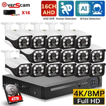 Detekcia tváre Analógový KAMEROVÝ Bezpečnostný kamerový Systém Nastaviť 16CH 4K DVR Súpravu pre Nočné Videnie AHD Fotoaparát kamerový Systém Kit 8CH