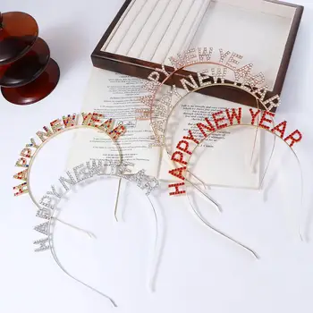Nový Rok Headdress List Vianočné Dree Až ŠŤASTNÝ NOVÝ ROK hlavový most kórejský Štýl Vlasy Hoop Drahokamu Koruny Ženské Šperky