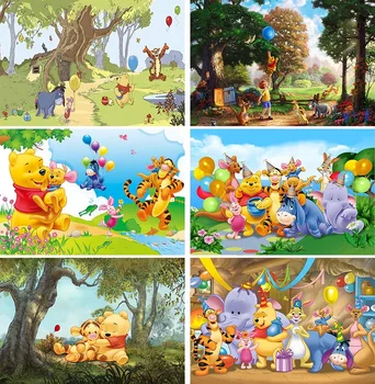 Disney Winnie The Pooh Modré Nebo Záhradné Kvety Hrady Cartoon Fotografie Pozadí Deti Oslava Narodenín Dekor Pozadia