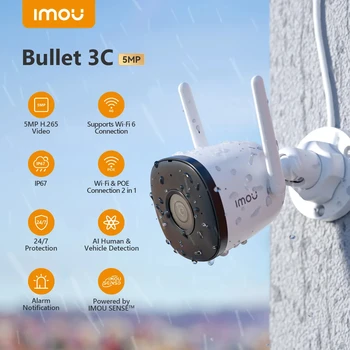 IMOU Bullet 3C 5MP Kamery IP Vonkajšie WIFI Vozidla Detekcie IP67 Nočné Videnie Zabezpečenia Ochrany Smart Fotoaparáty
