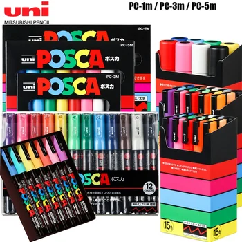 Uni Poscas Akryl Značky kompletnú Sadu Colores Trvalé Farby PenPC-1M/3M/5M/8K/17K Umenie Papiernictvo Plagát, Reklama Graffit