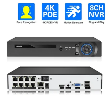 H. 265+ HEVC POE NVR 4K Výstup 8CH Bezpečnosti videorekordér Onvif Rtsp Linux Tvár Zistiť Xmeye KAMEROVÝ Bezpečnostný Systém Plug And Play