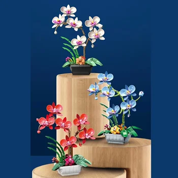 Stavebné bloky kvet Phalaenopsis kvetinové kytice bonsai dievčatá zostaviť hračky na odoslanie, darčeky pre dievčatá
