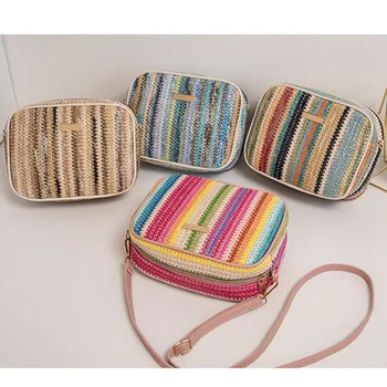 trendy dámske tašky, multi-farebné slamy tkané tašky, etnický štýl crossbody tašky, dámske bagsfashionable a umeleckých tkanie