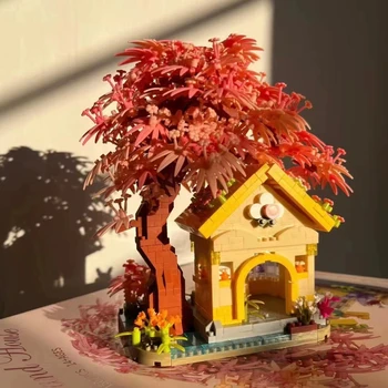 Micro Častíc Tehly Ružová, ktorí Chcú Sakura Strom Stavebné Bloky Dom so Svetlom Obrázku Zostaviť Hračky Narodeniny Darček pre Dievčatá