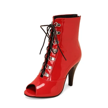 BLXQPYT Zapatos De Mujer 2022 Letné Topánky Ženy Kožené Sandále Típat Prst na Zips, Vysoké Podpätky Strany Dizajnér Black Red Shoes A7-3