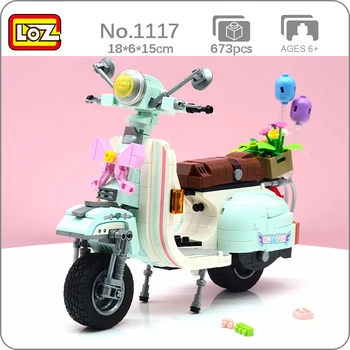 LOZ 1117 Motocykel, Skúter Motorových Požičovňa Bicyklov Luk Balón Kvet Vozidla 3D Mini Kvádre, Tehly, Budova Hračka Pre Deti, Žiadne Okno