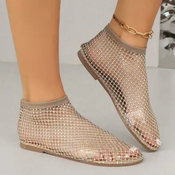 2024 Letné dámske Nové Kolo Ploché Prst Sandále Duté Drahokamu Sexy dámske Módne Farbou Sandále Sandalias Mujer