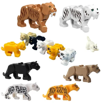 Veľké Mačky, Zvierat Zoo Diely MOC Jungle Zviera Stavebné kamene, Tehly Hračky, Stavebnice Šabľa-Ozubené Tiger, Lev, Leopard Kompatibilné S LEGO