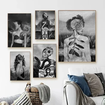 Moderný Jednoduchý Wall Art Čierne a Biele Abstraktné Žena, Panoráma, HD Plátne, Plagát, Tlač Domov, Spálne, Obývacej Miestnosti Dekorácie