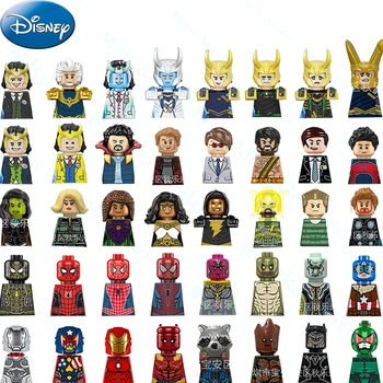 Disney Tehly Marvel Stavebné Bloky Loki Spider-Man, Iron Man Groot Mecha Minifigure so Zbraňami Zostaviť Bábiky, Hračky pre Deti,