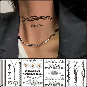 Nepremokavé Dočasné Tetovanie Tŕnie Ratan Tetovanie Čierne Písmená Krku Falošné Tetovanie Body Art Čierny Zips Tetovanie Pre Mužov, Ženy