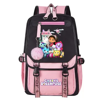 Gabby je domček pre bábiky Deti Batoh Cartoon Chlapec Dievča školy taška Deti Študent veľkú kapacitu školský batoh USB Notebook Bagpack