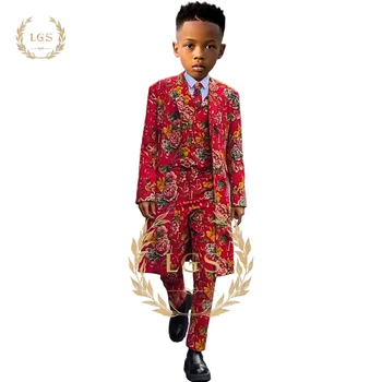 Chlapčenské 3-dielny oblek, módne Severovýchodnej veľký kvet oblek (sako + vesta + nohavice) na mieru detí oblek, smoking