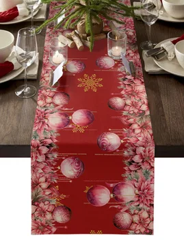 Vianočné Poinsettia Loptu Stôl Runner Dekorácie Domova Jedálenský Stôl Dekorácie Stola Dekor