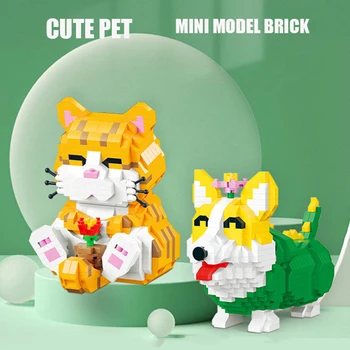 Kreatívne Montáž Hračka pre Deti, Karikatúra Roztomilý Zvierat Šteňa Pet Mačiatko Psa 3D Model DIY Diamond stavebným Tehly