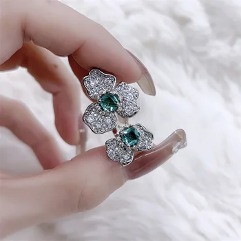 Francúzske retro smaragd gem kvet otvoriť krúžok nika dizajn svetlo luxusné dámske S925 mincový striebro hypoalergénne módne šperky