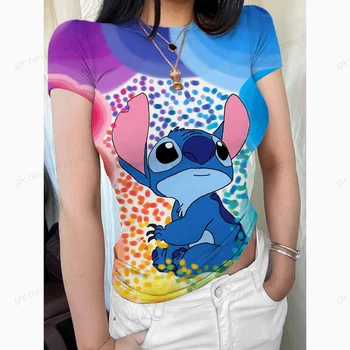 Disney Kawaii Lilo Steh Zábavnej Komiksu T-shirt dámske Steh Čistú Túžbu T-shirt Y2k Vzor T-shirt Ulici Top T-shirt dámske