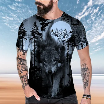 2023 Muži T-Shirt Lete Vlci Hip Hop Originálne pánske Košele Grafické Nadrozmerná 90. rokov Streetwear Krátke Tričko okolo Krku Zvieratá