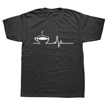 Vtipné Kávy Tep, T Košele Grafické Bavlna Streetwear Krátky Rukáv O-Krku Harajuku T-shirt Pánske Oblečenie