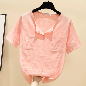 TuangBiang 2022 Leto Dve Vrecká Bambusu Bavlna T-Shirts Ženy Slim Tvaru Ružové Tričká Žena Krátke Elegantné Dámske Topy