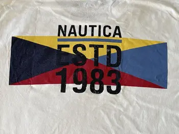 Nautica Mens T-Shirt Veľkosť M, Biela, S Vlajkou Loga Skvelom Stave! ESTD 1983