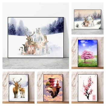 Plátno Plagáty Zvierat v Snehu, v Lese HD Tlač Umeleckých Výtlačkov Modulárny Maľovanie Deti Darčeky Samolepky na Stenu, Dekorácie Obrazy