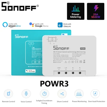 Sonoff POWR3/POW R3 Wif Smart Switch 25A 5500W DIY Switch s na Monitorovanie spotreby Energie Inteligentné Domáce Práce pre Alexa eWelink APP
