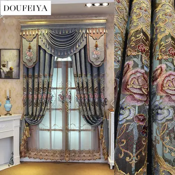 Európska Vyšívané Ženilkové Duté Rose Luxusné Závesy pre Obývacia Izba Zatmenie Spálňa Vlastné Tylu Záclonka Elegantné