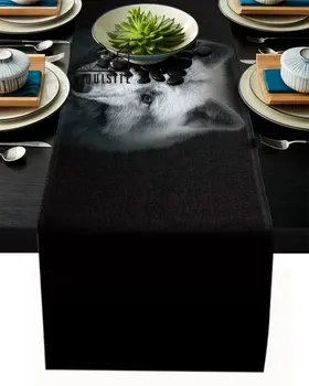 Zviera Vlk Hlava Black Stolný Bežec Svadobné Dovolenku Strany Jedálenský Stôl Kryt Látkou Placemat Obrúsok Domácej Kuchyni Dekorácie