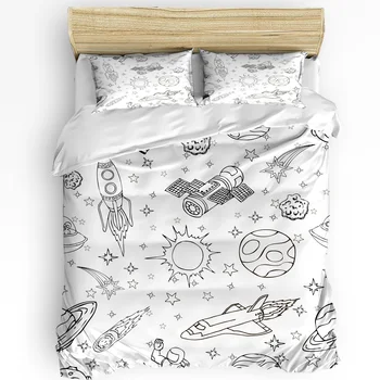 Rakety, Planéty, Slnko Vesmíru Graffiti posteľná bielizeň Set 3ks Perinu obliečka na Vankúš Deka Kryt Manželská Posteľ Nastaviť bytový Textil